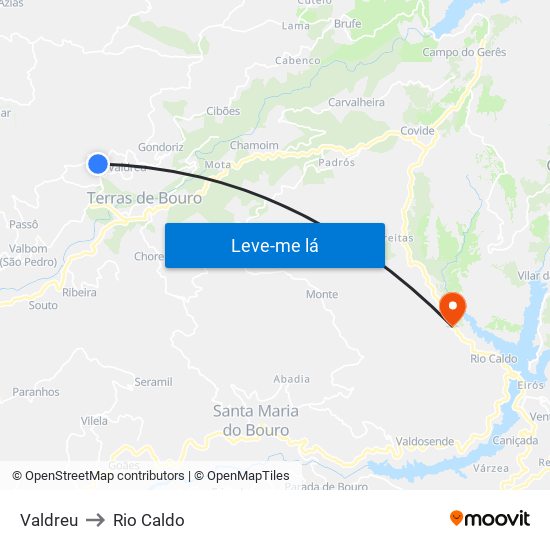 Valdreu to Rio Caldo map