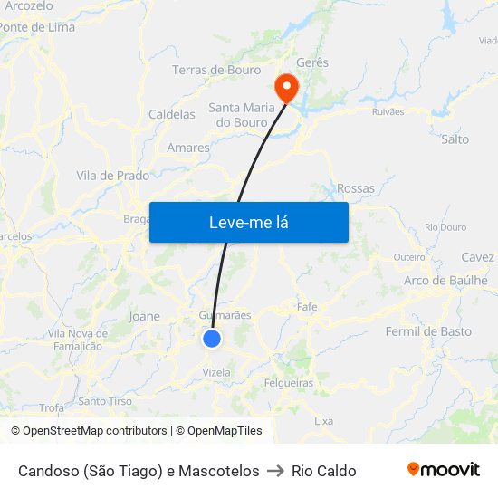 Candoso (São Tiago) e Mascotelos to Rio Caldo map