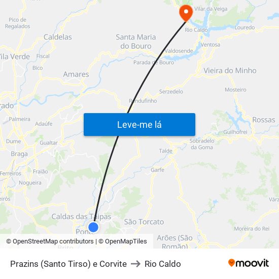 Prazins (Santo Tirso) e Corvite to Rio Caldo map