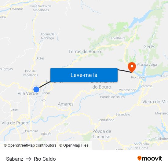 Sabariz to Rio Caldo map