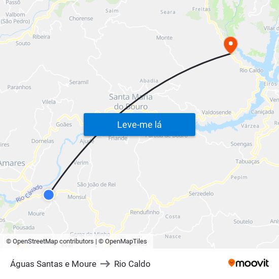 Águas Santas e Moure to Rio Caldo map