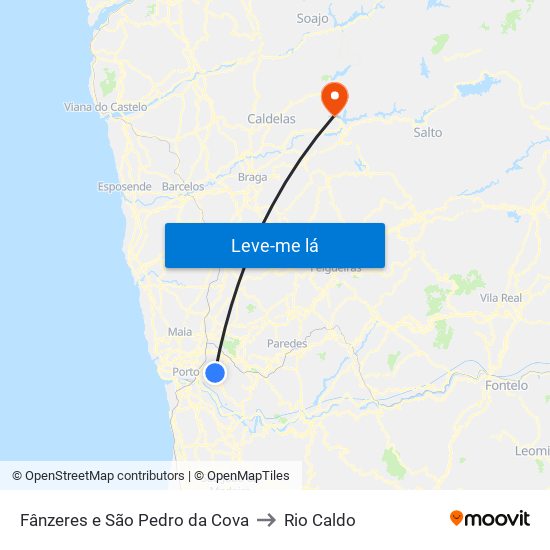 Fânzeres e São Pedro da Cova to Rio Caldo map