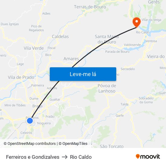 Ferreiros e Gondizalves to Rio Caldo map