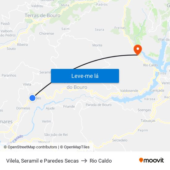 Vilela, Seramil e Paredes Secas to Rio Caldo map