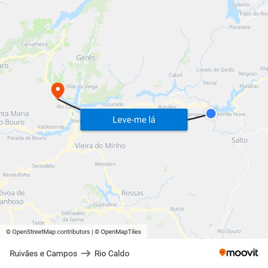 Ruivães e Campos to Rio Caldo map