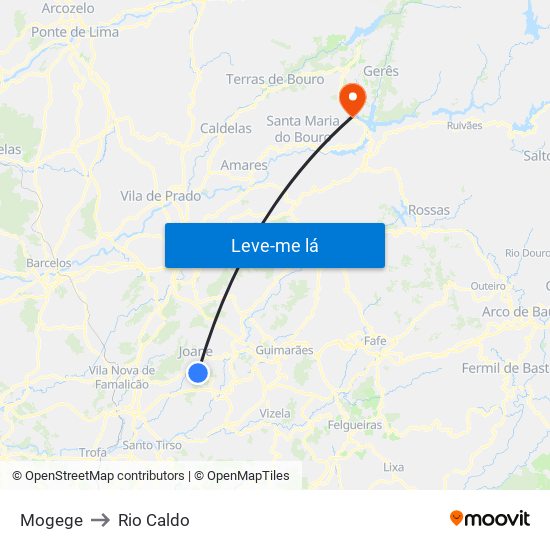 Mogege to Rio Caldo map