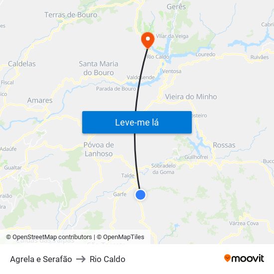 Agrela e Serafão to Rio Caldo map