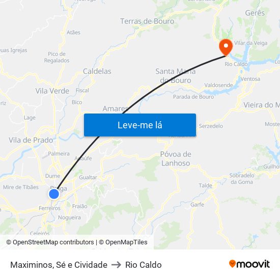 Maximinos, Sé e Cividade to Rio Caldo map