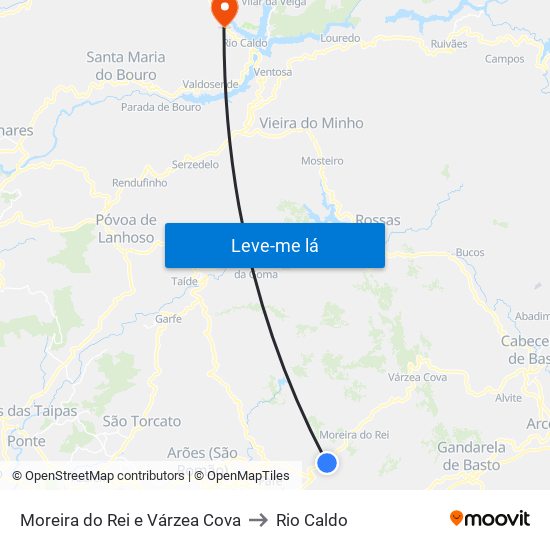 Moreira do Rei e Várzea Cova to Rio Caldo map