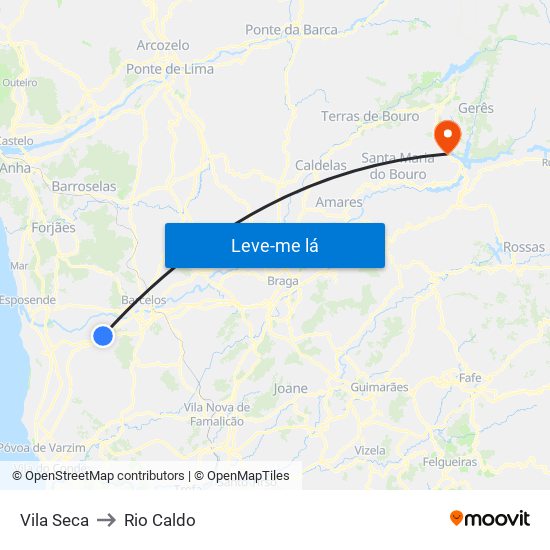 Vila Seca to Rio Caldo map