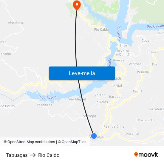 Tabuaças to Rio Caldo map