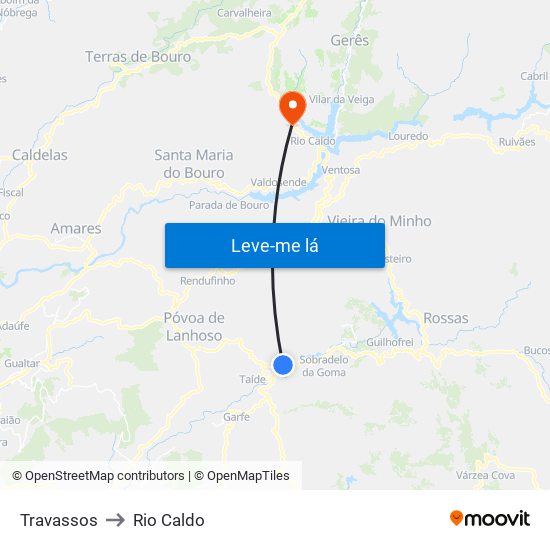 Travassos to Rio Caldo map