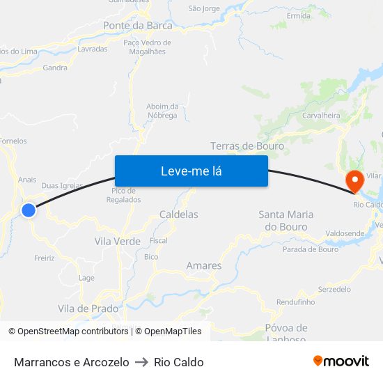 Marrancos e Arcozelo to Rio Caldo map