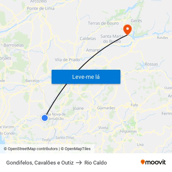 Gondifelos, Cavalões e Outiz to Rio Caldo map