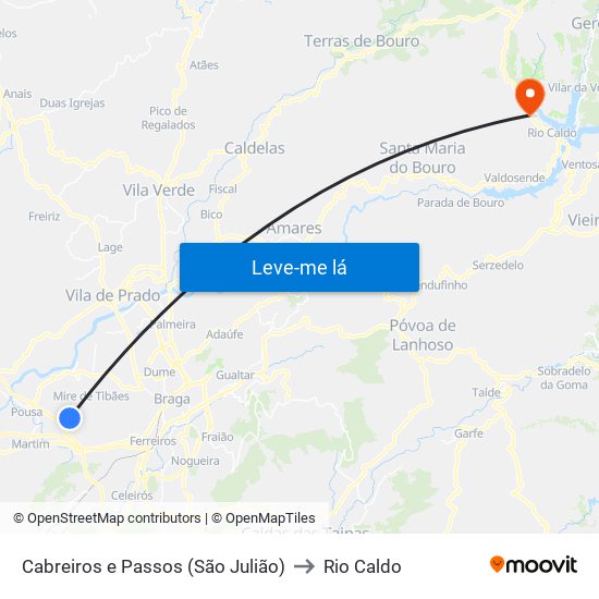 Cabreiros e Passos (São Julião) to Rio Caldo map