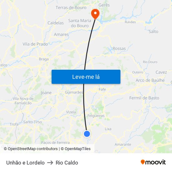 Unhão e Lordelo to Rio Caldo map