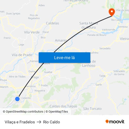 Vilaça e Fradelos to Rio Caldo map