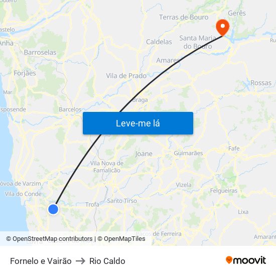 Fornelo e Vairão to Rio Caldo map