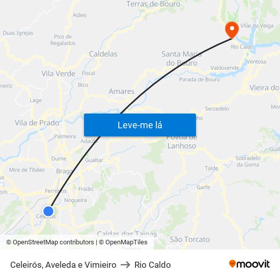 Celeirós, Aveleda e Vimieiro to Rio Caldo map