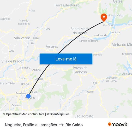 Nogueira, Fraião e Lamaçães to Rio Caldo map