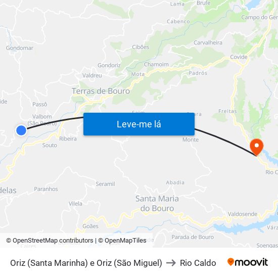 Oriz (Santa Marinha) e Oriz (São Miguel) to Rio Caldo map