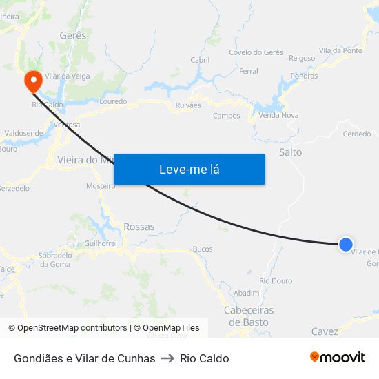 Gondiães e Vilar de Cunhas to Rio Caldo map