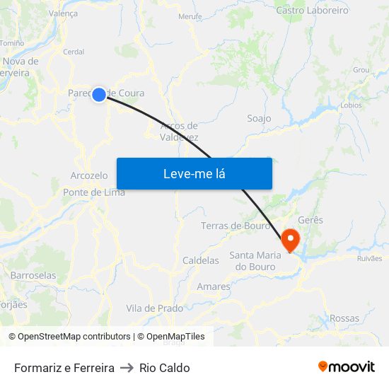 Formariz e Ferreira to Rio Caldo map