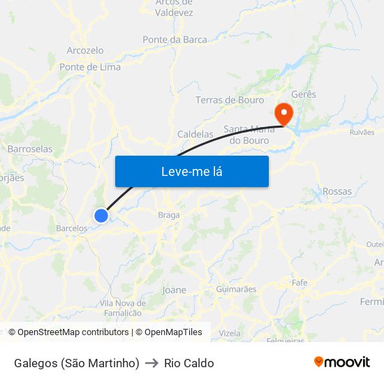Galegos (São Martinho) to Rio Caldo map