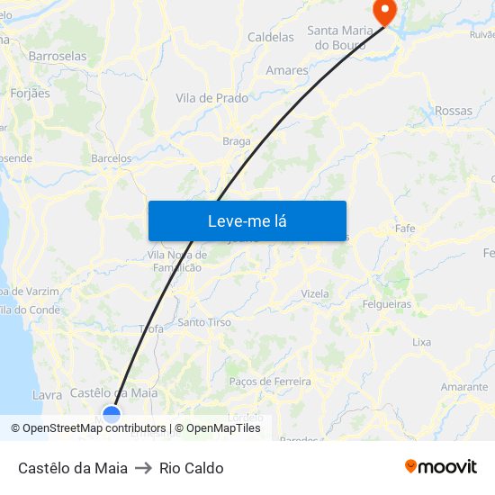 Castêlo da Maia to Rio Caldo map