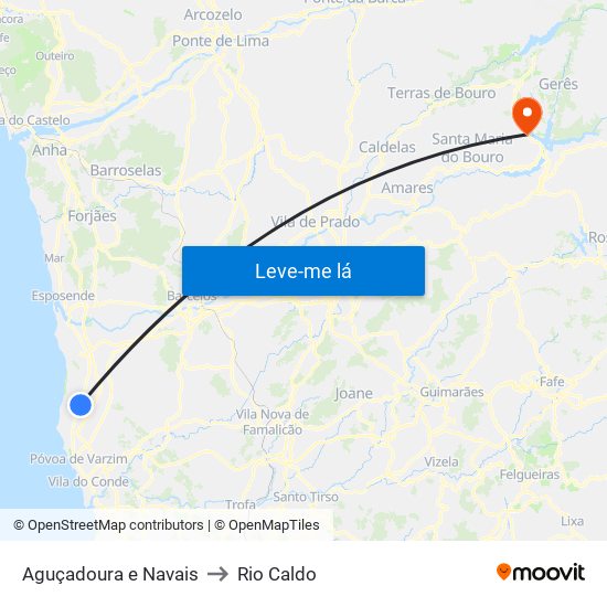 Aguçadoura e Navais to Rio Caldo map