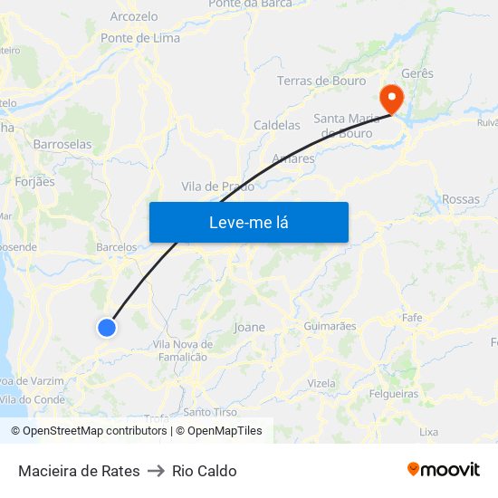 Macieira de Rates to Rio Caldo map