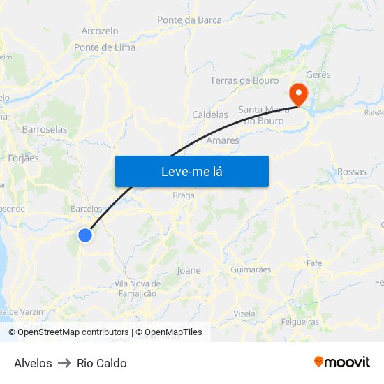 Alvelos to Rio Caldo map