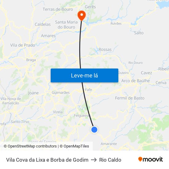 Vila Cova da Lixa e Borba de Godim to Rio Caldo map