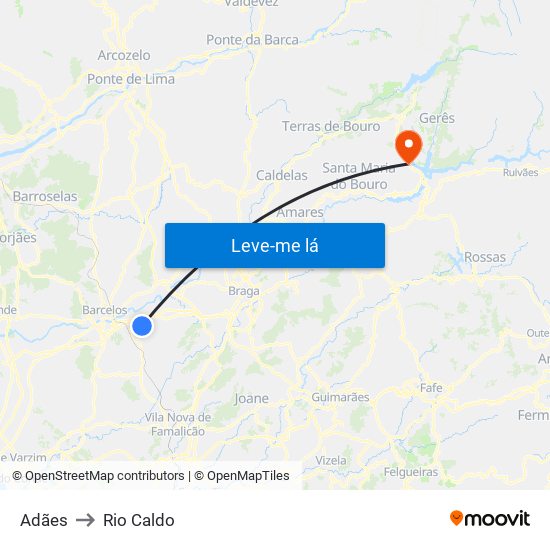 Adães to Rio Caldo map