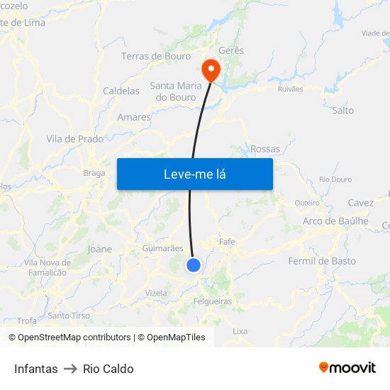 Infantas to Rio Caldo map
