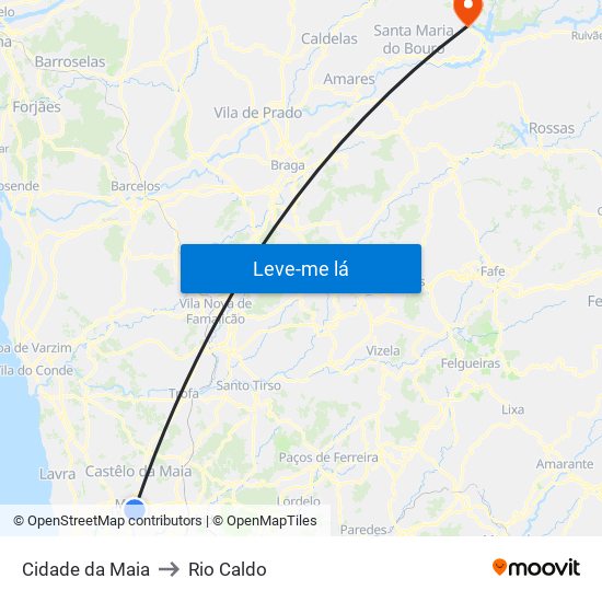 Cidade da Maia to Rio Caldo map