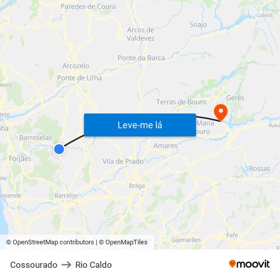 Cossourado to Rio Caldo map