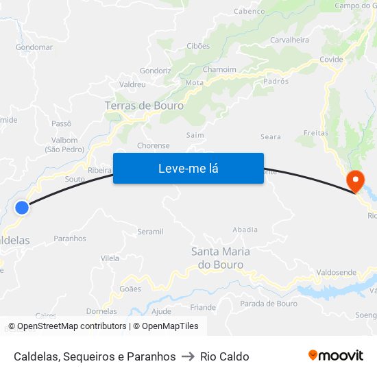 Caldelas, Sequeiros e Paranhos to Rio Caldo map