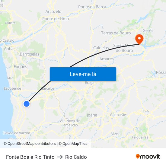 Fonte Boa e Rio Tinto to Rio Caldo map