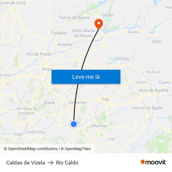 Caldas de Vizela to Rio Caldo map