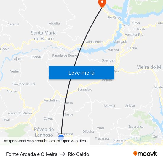 Fonte Arcada e Oliveira to Rio Caldo map