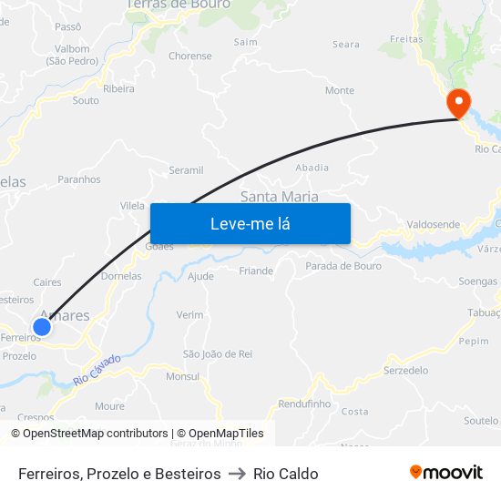 Ferreiros, Prozelo e Besteiros to Rio Caldo map