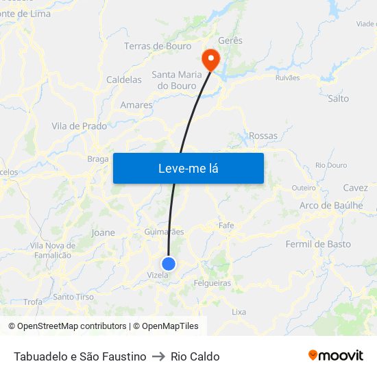 Tabuadelo e São Faustino to Rio Caldo map