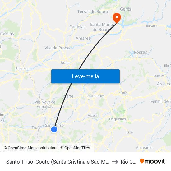 Santo Tirso, Couto (Santa Cristina e São Miguel) e Burgães to Rio Caldo map