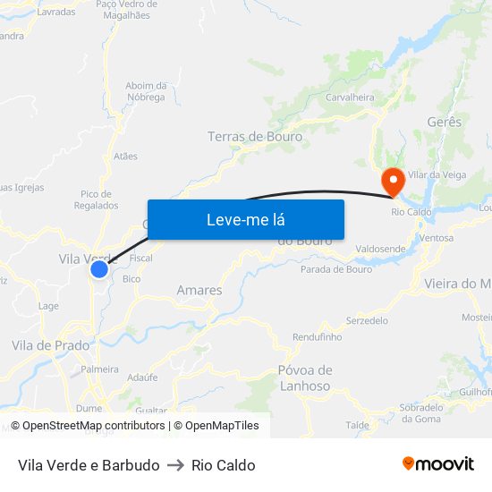 Vila Verde e Barbudo to Rio Caldo map