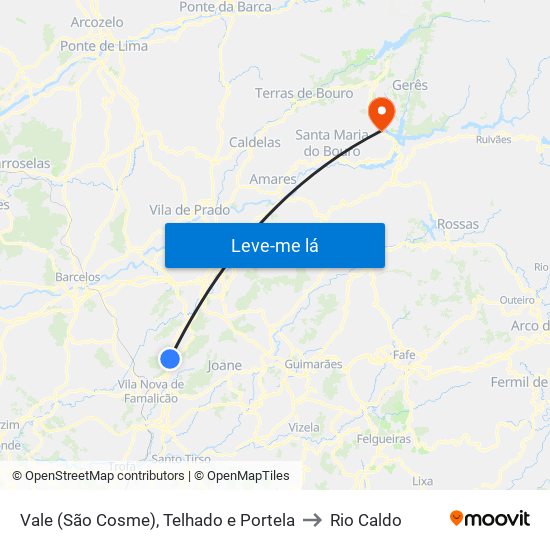 Vale (São Cosme), Telhado e Portela to Rio Caldo map