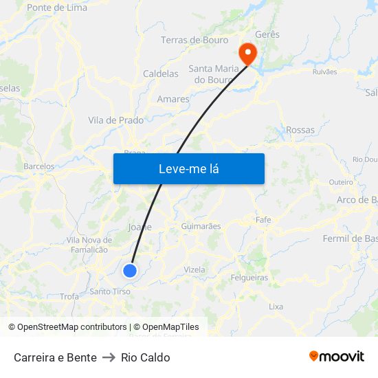 Carreira e Bente to Rio Caldo map