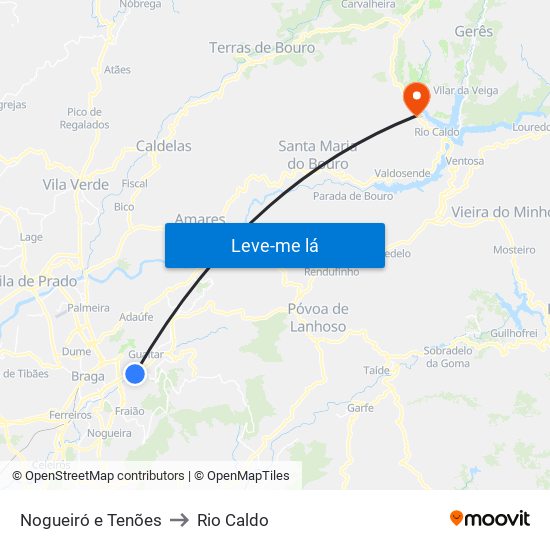 Nogueiró e Tenões to Rio Caldo map