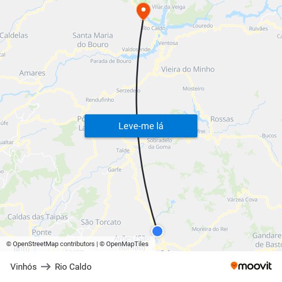 Vinhós to Rio Caldo map
