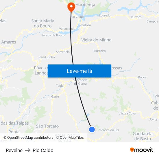 Revelhe to Rio Caldo map